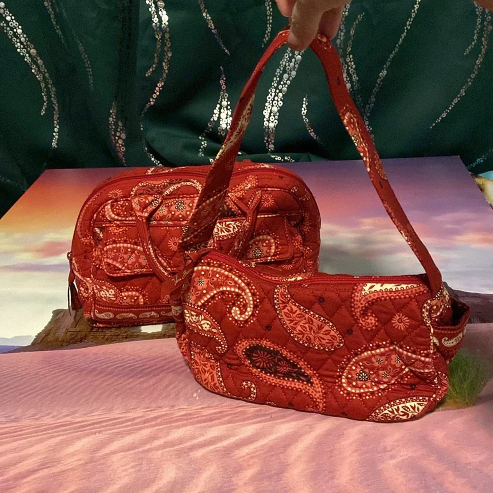 Two items Vera Bradley deep red Parsley shoulder bag.